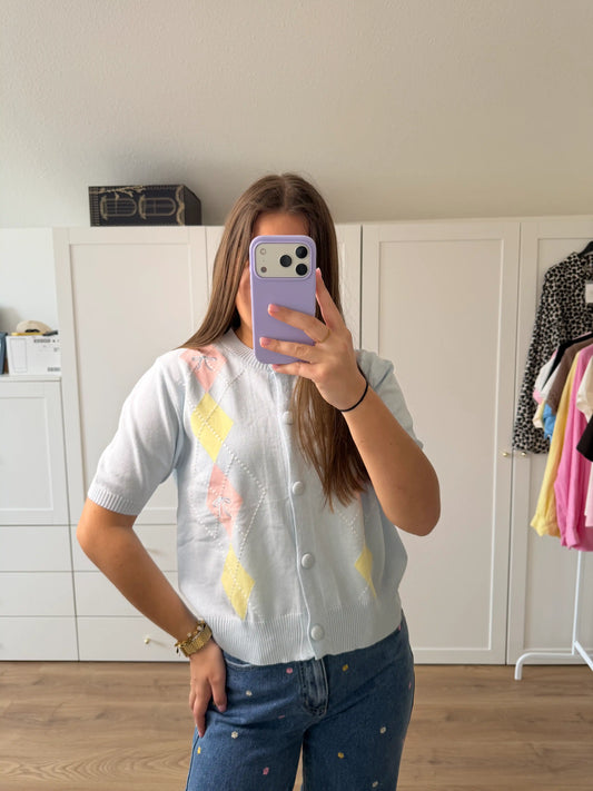 Leichtstrickjacke "Pastel Argyle" Hellblau