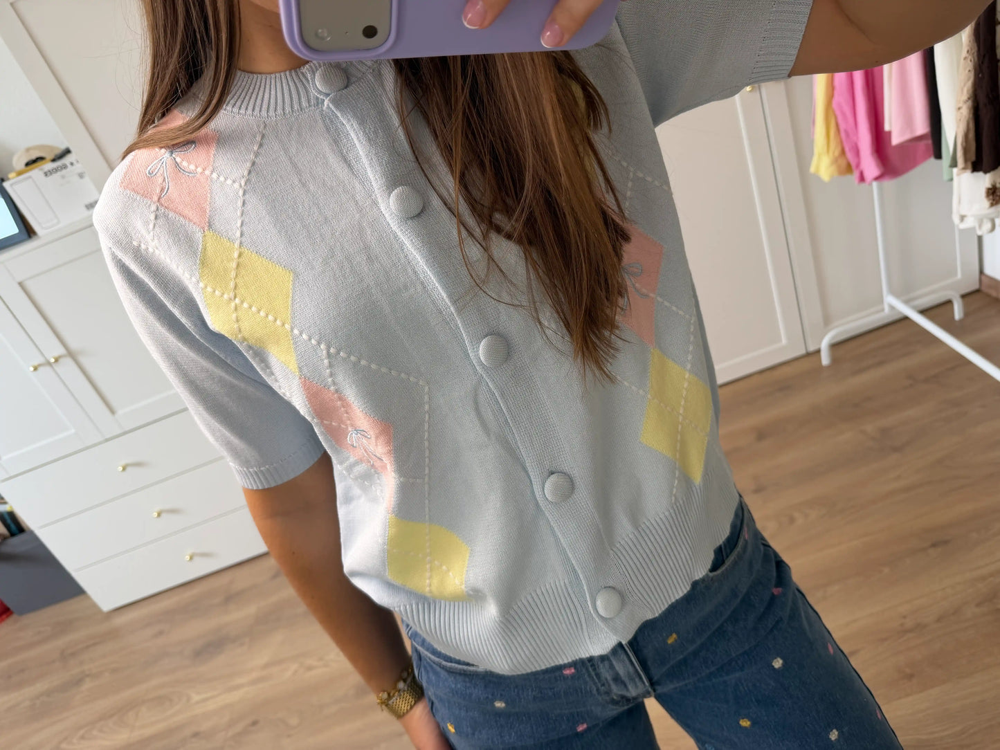 Leichtstrickjacke "Pastel Argyle" Hellblau