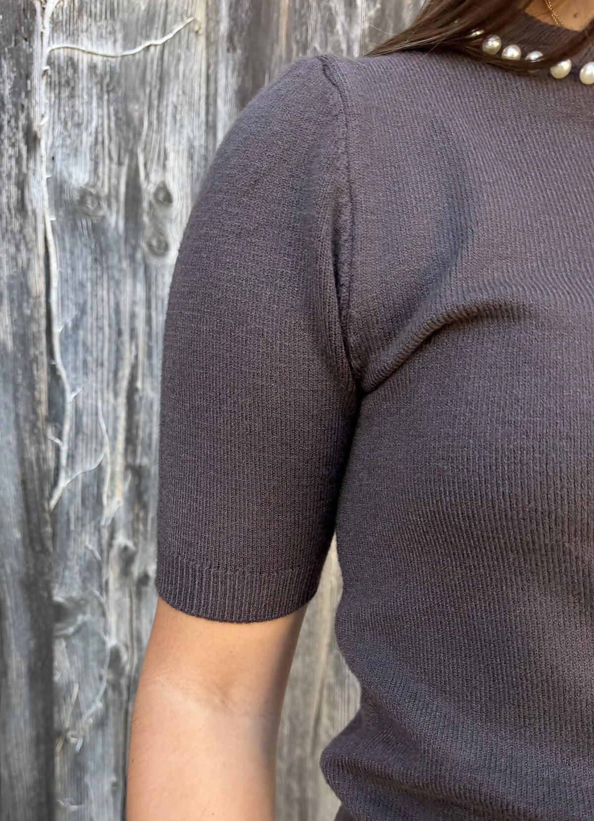 Kurzarmpullover "Perlenbogen" Schokobraun