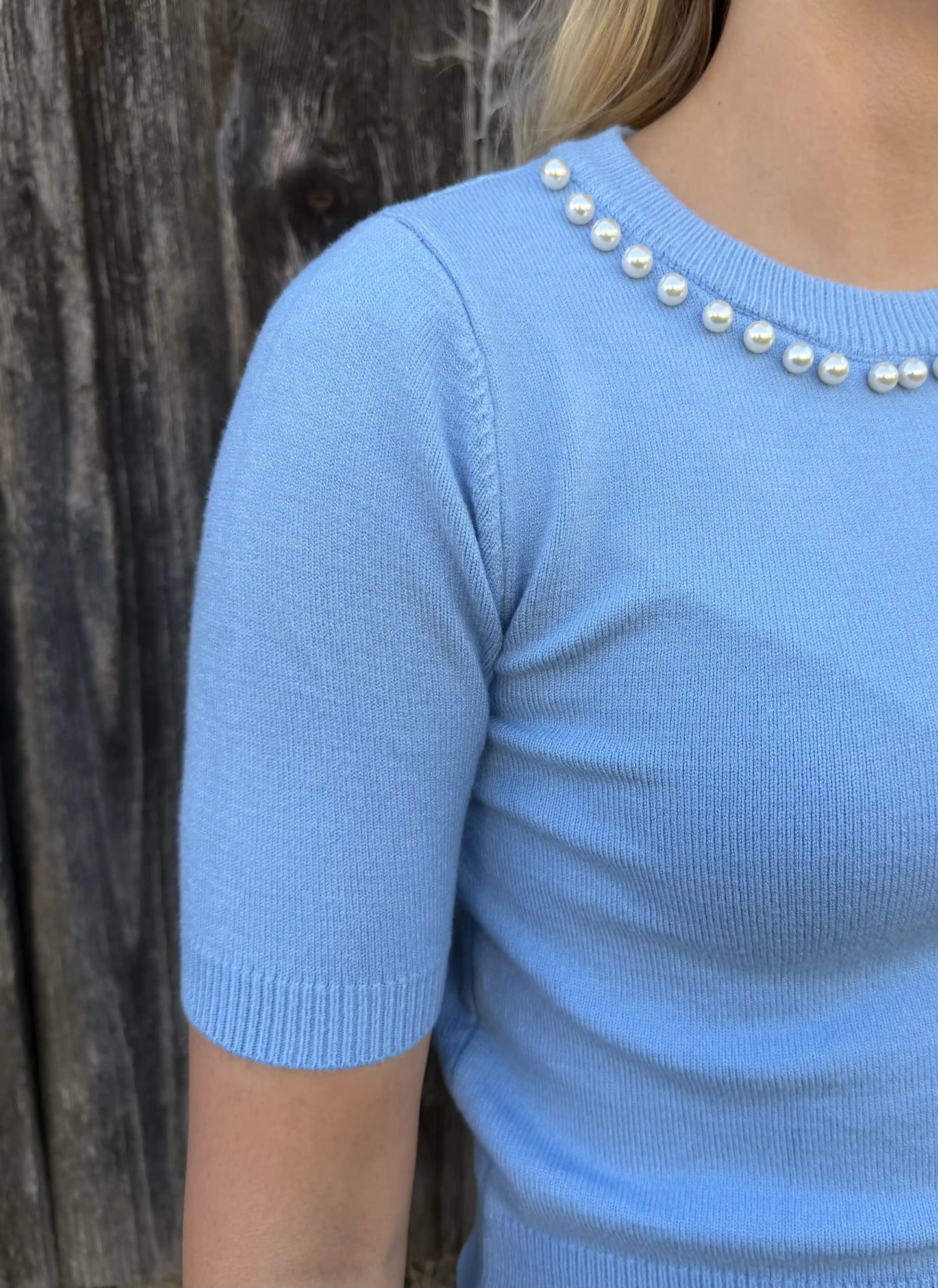 Kurzarmpullover "Perlenbogen" Hellblau