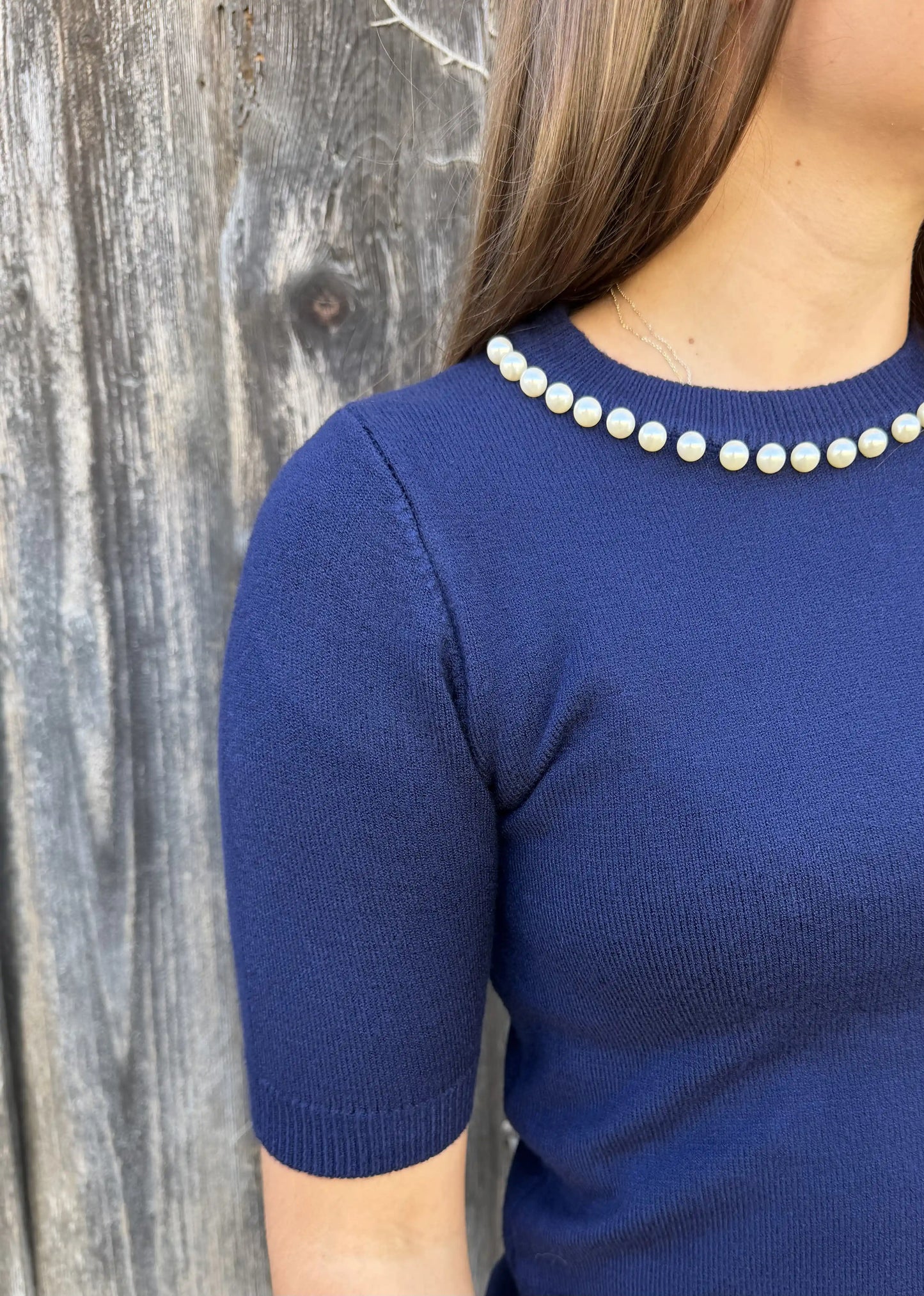 Kurzarmpullover "Perlenbogen" Navy