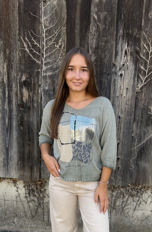Pullover"Art Mosaic" Olivegrün