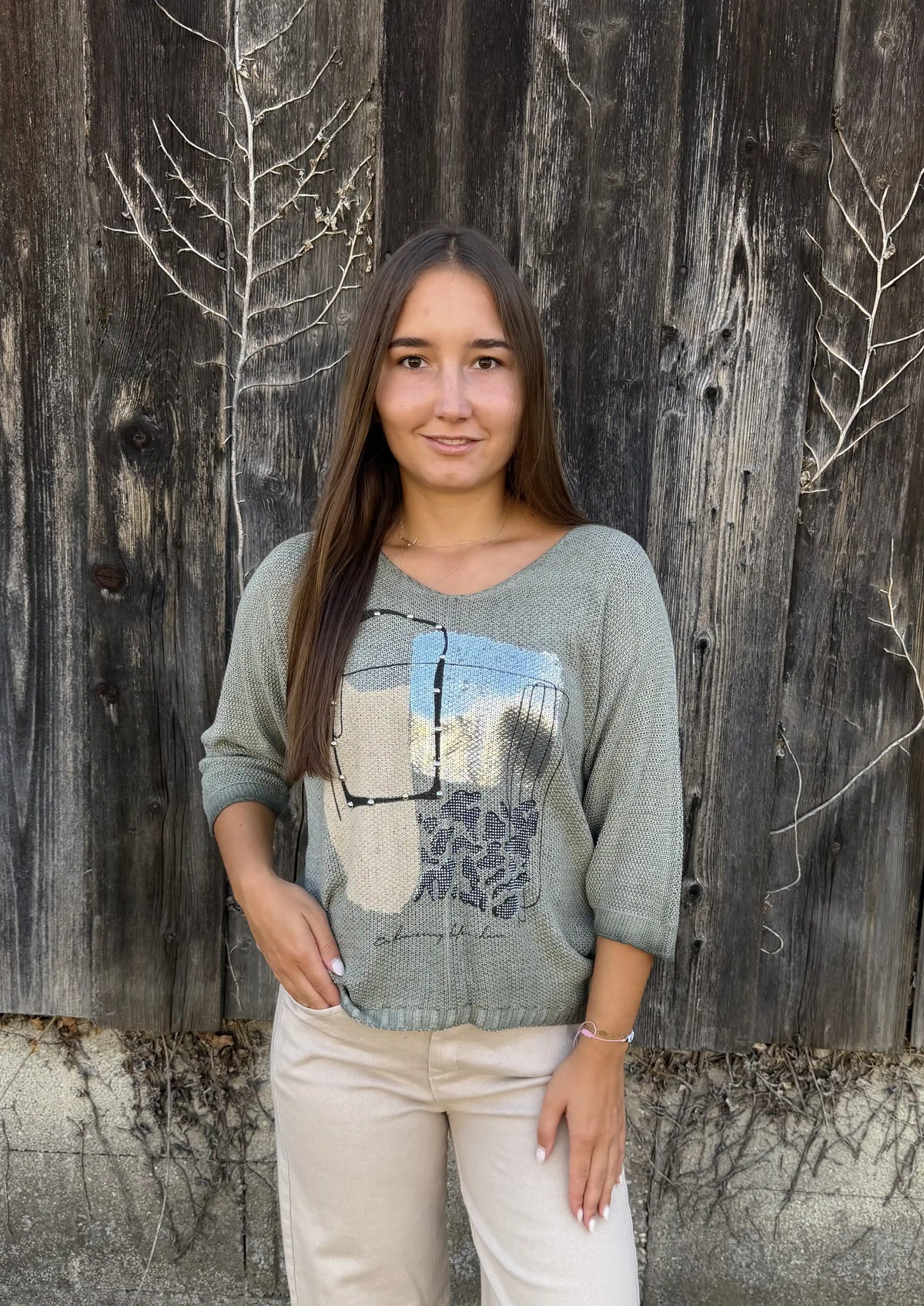Pullover"Art Mosaic" Olivegrün