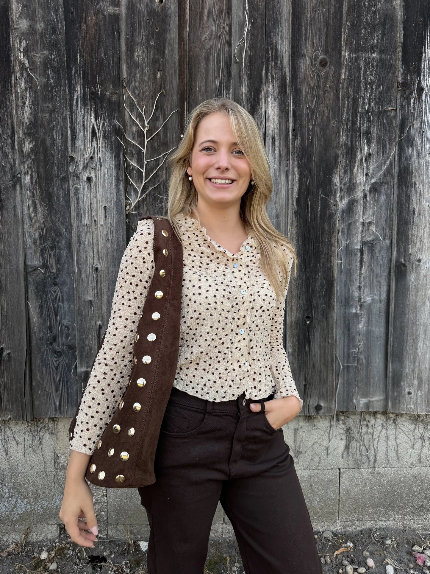 Tasche "Stud Hobo" Braun