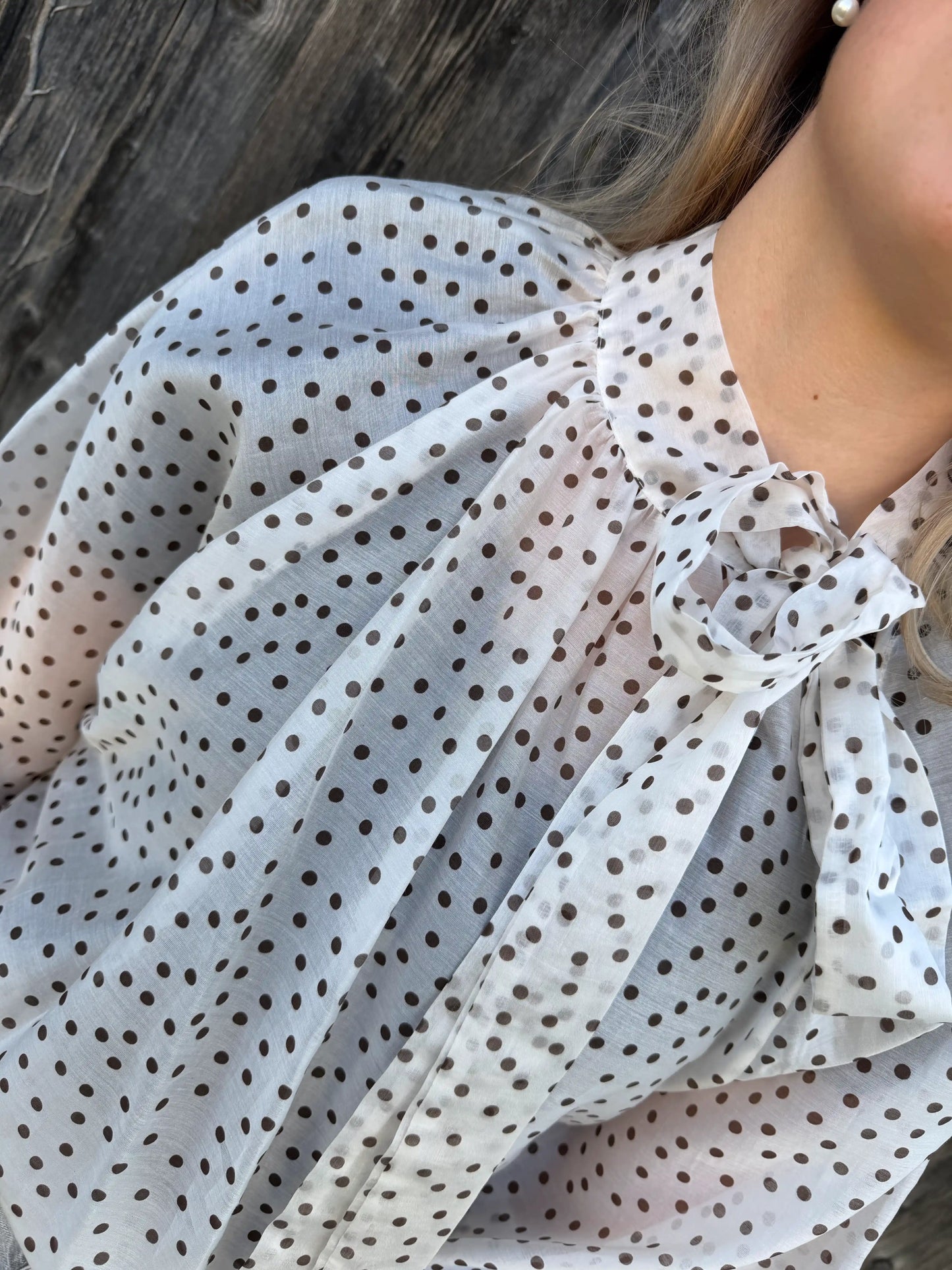 Bluse "Dot Bow" Offwhite