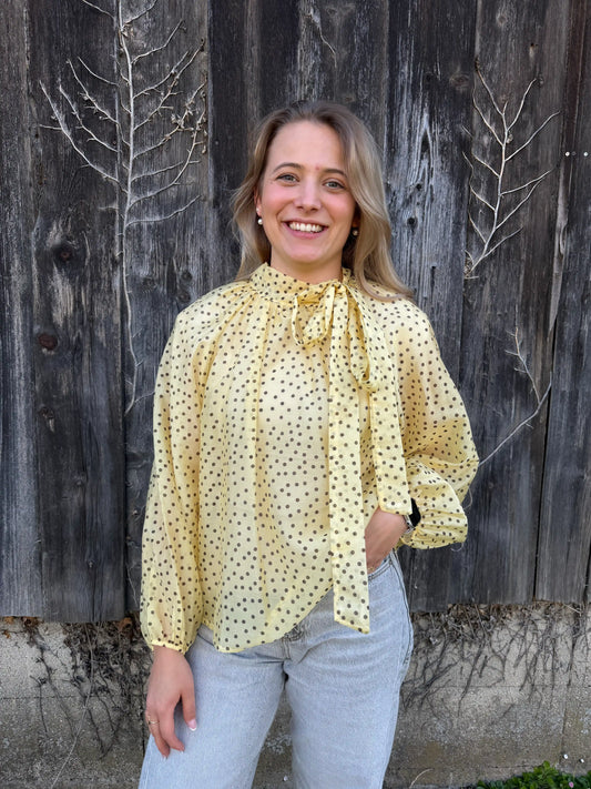 Bluse "Dot Bow" Gelb
