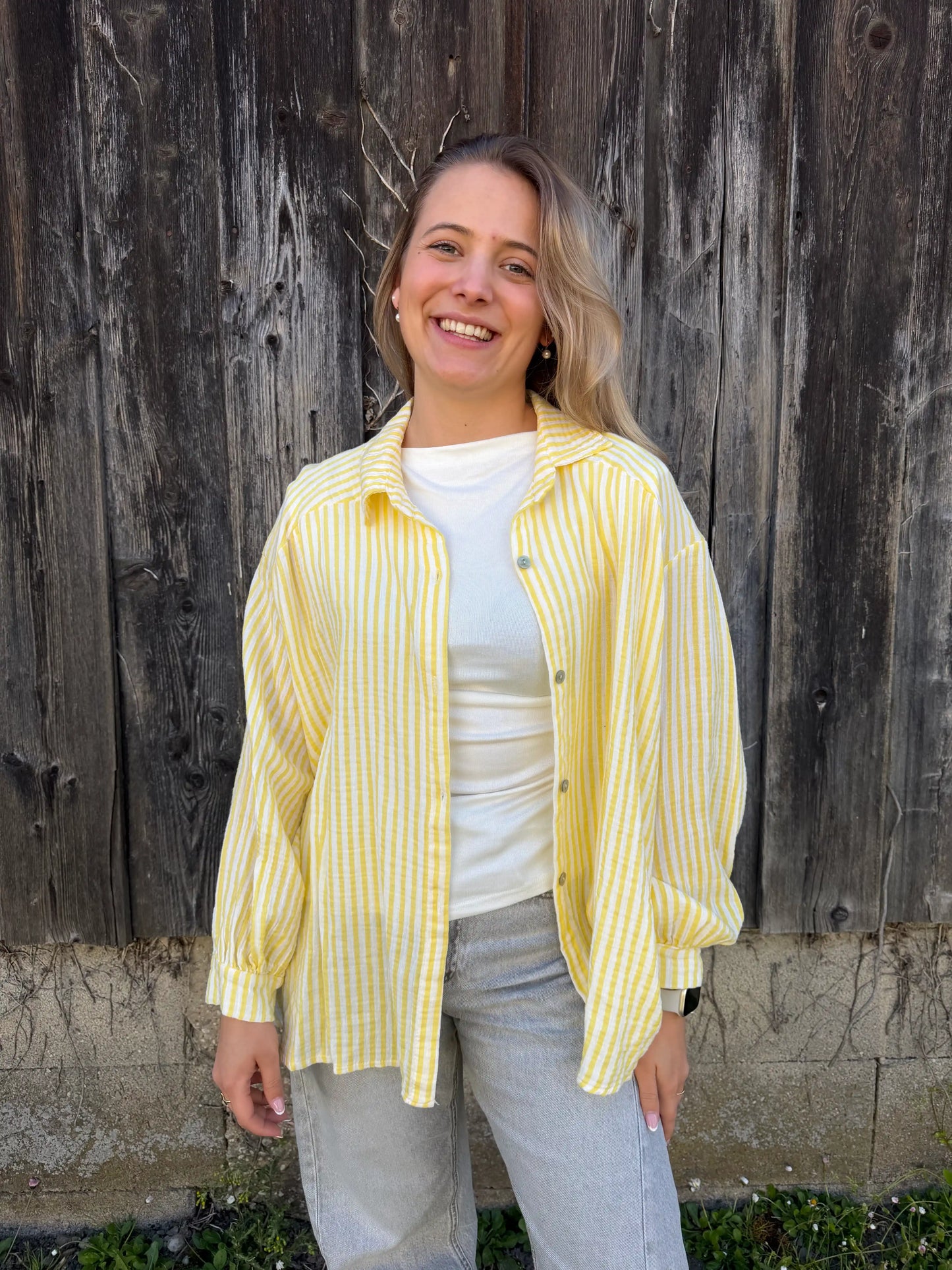 Musselinbluse "Stripe" Gelb