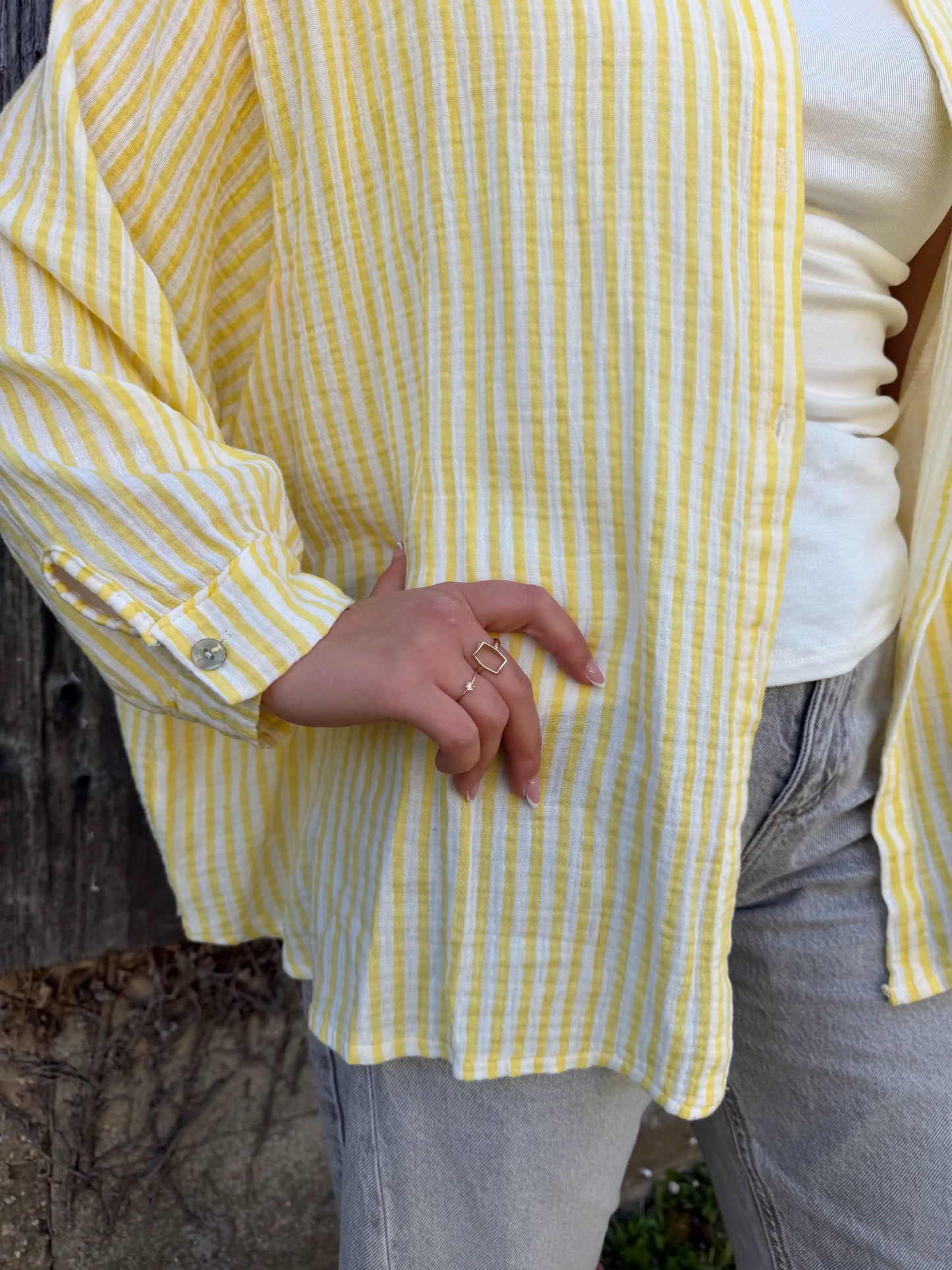 Musselinbluse "Stripe" Gelb