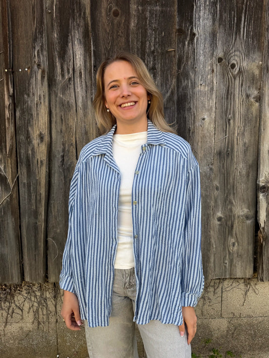 Musselinbluse "Stripe" Hellblau