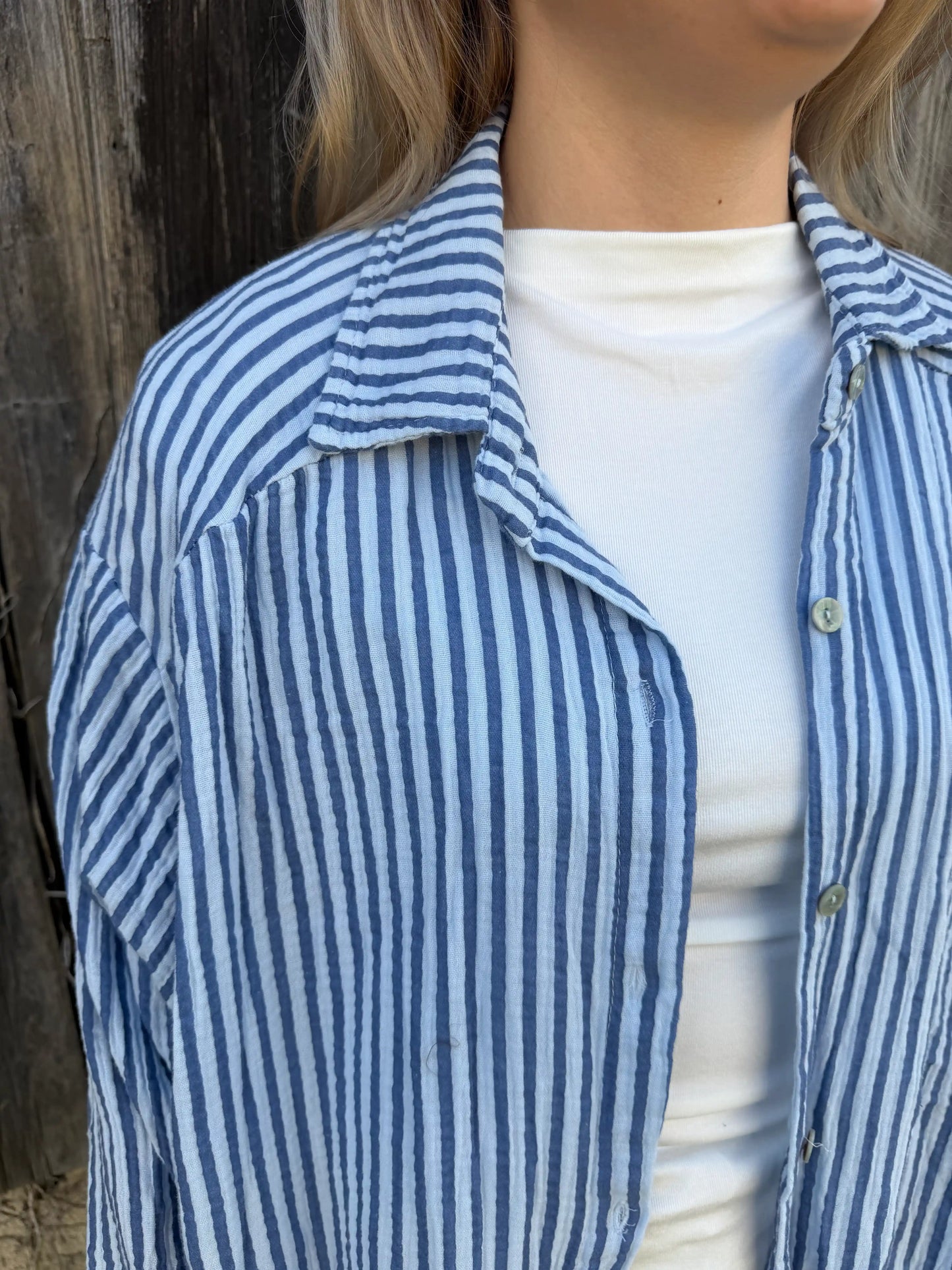 Musselinbluse "Stripe" Hellblau