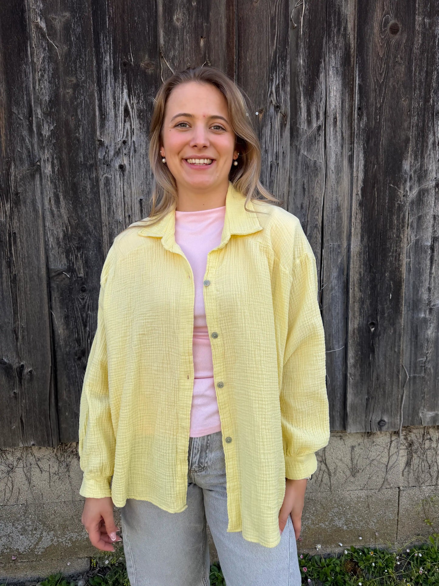 Musselinbluse Pastellgelb