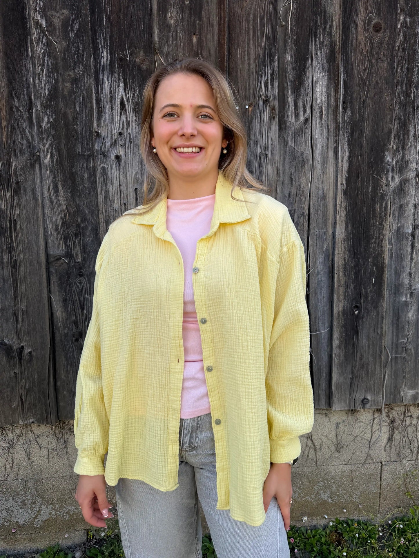 Musselinbluse Pastellgelb