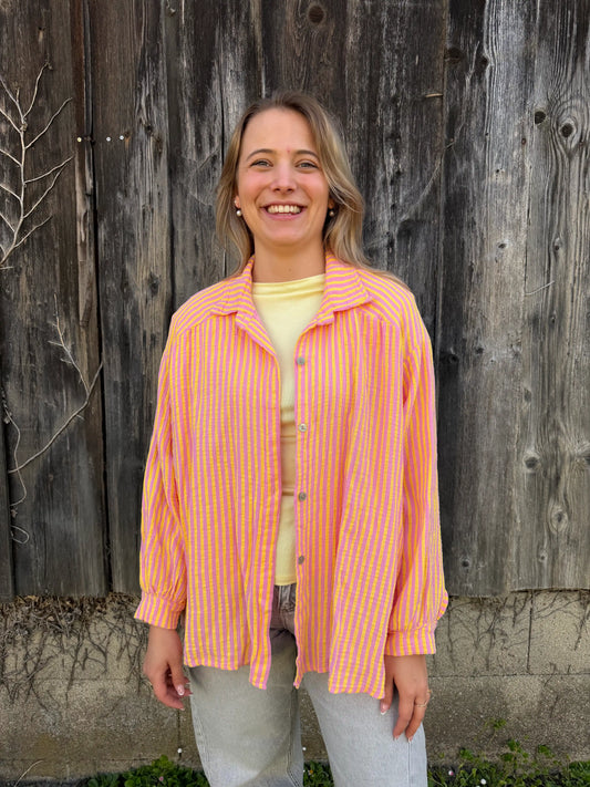 Musselinbluse "Stripe" Rosa