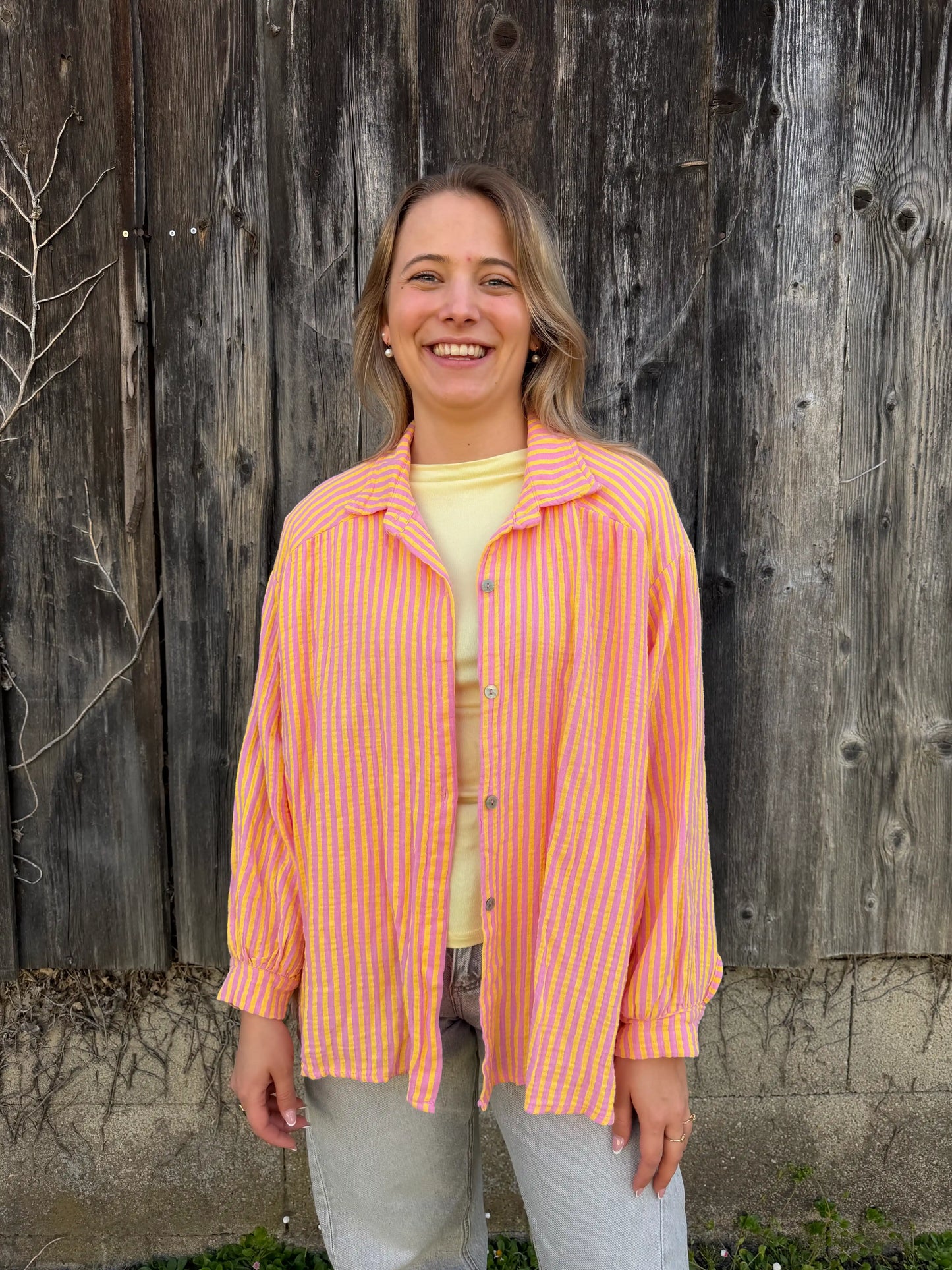 Musselinbluse "Stripe" Rosa