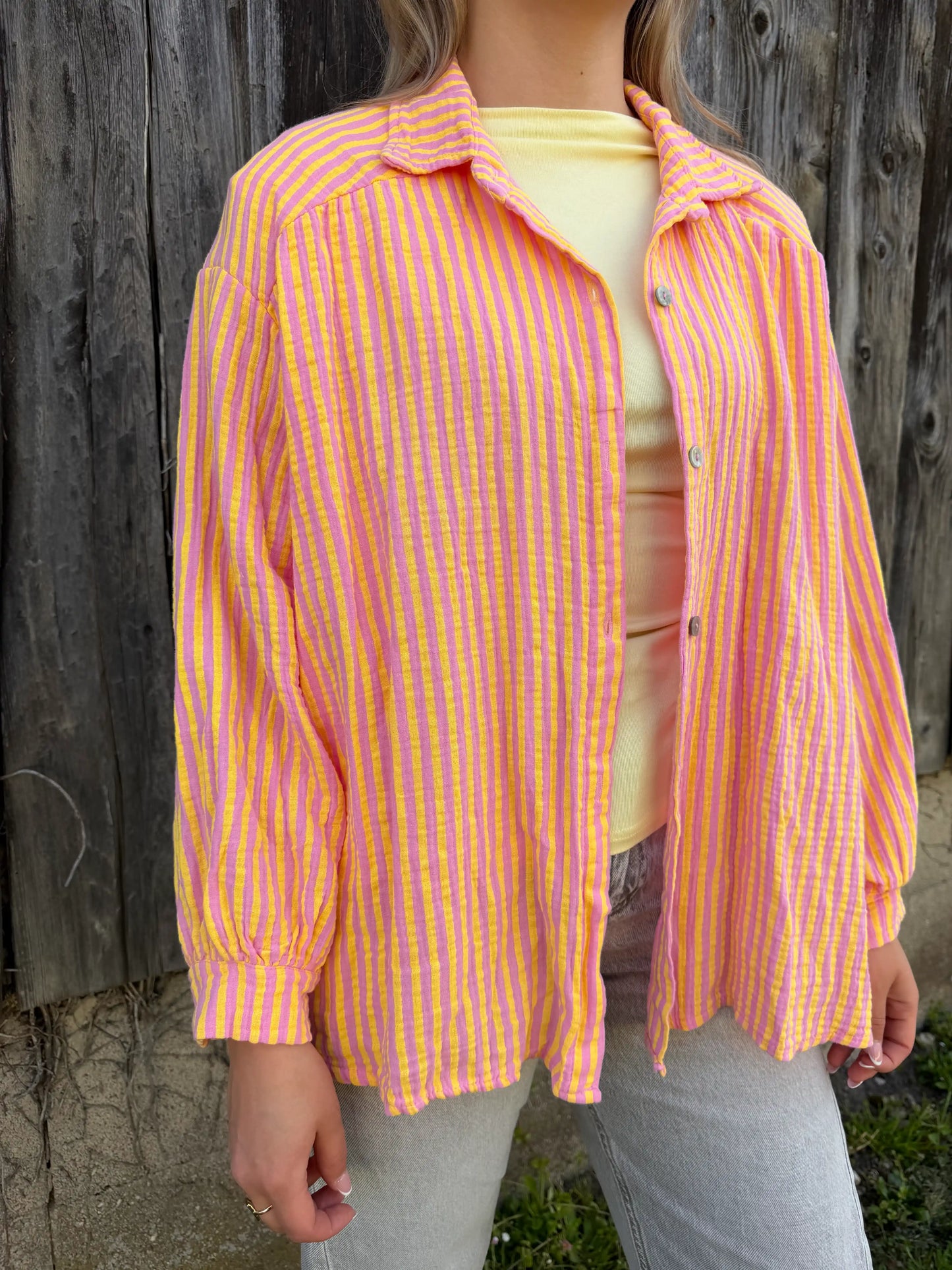 Musselinbluse "Stripe" Rosa
