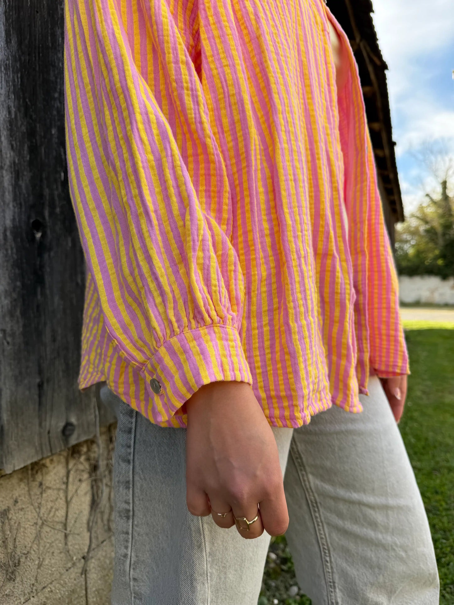 Musselinbluse "Stripe" Rosa