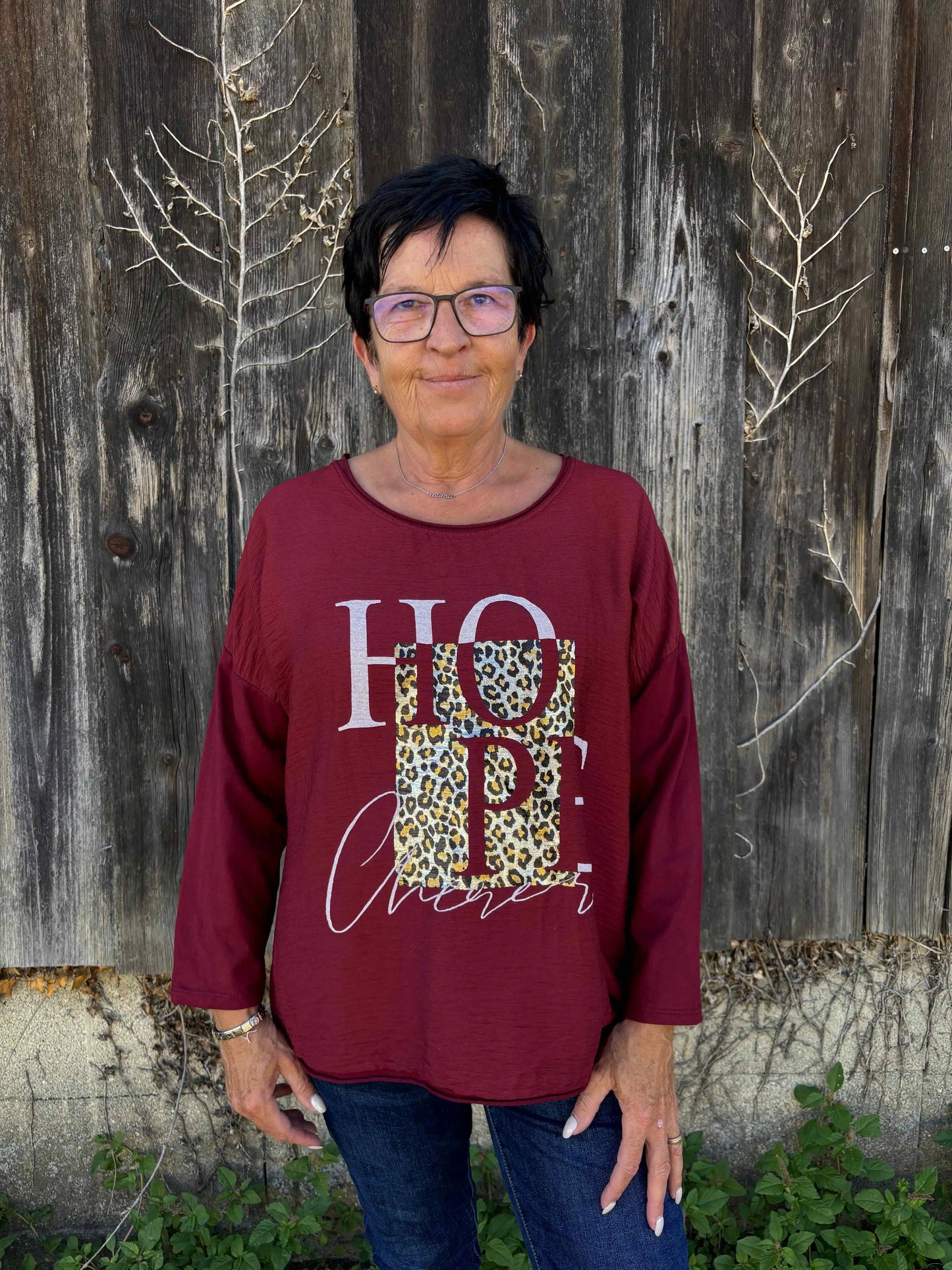 Langarmshirt "Hope" Weinrot