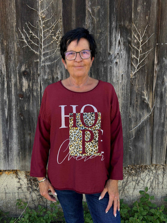 Langarmshirt "Hope" Weinrot