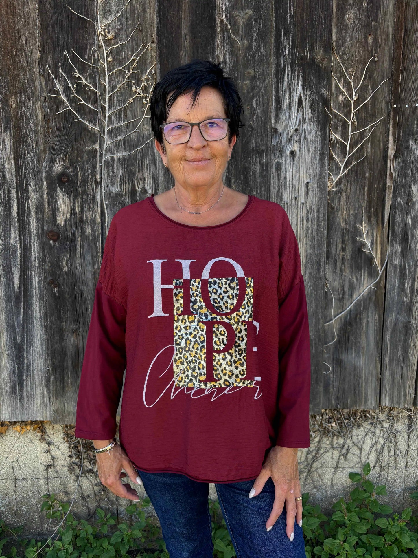 Langarmshirt "Hope" Weinrot