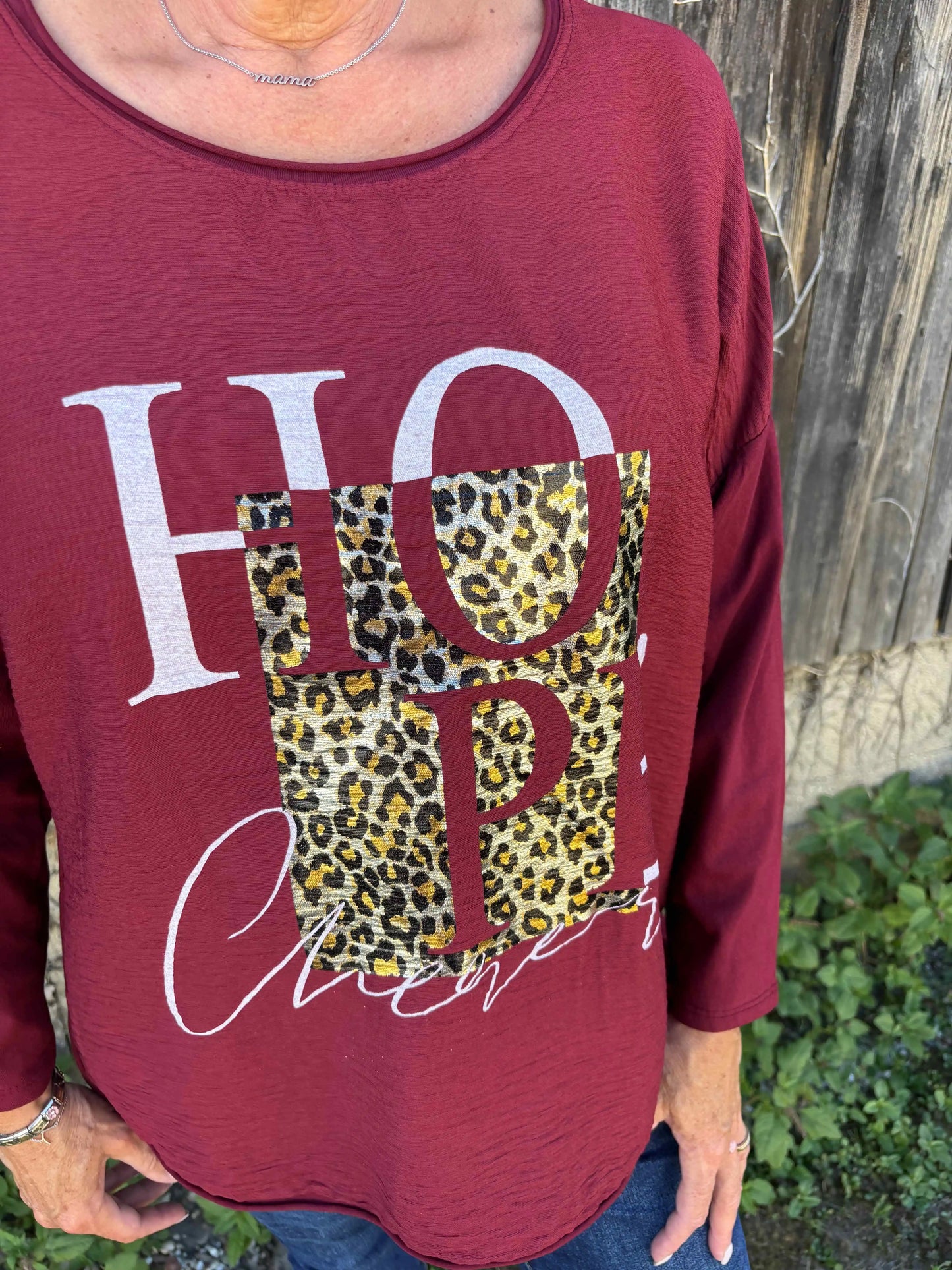 Langarmshirt "Hope" Weinrot