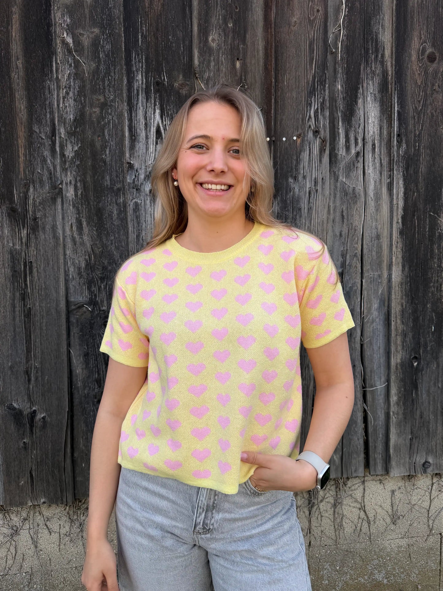 Kurzarmpullover "Lovely" Pastellgelb