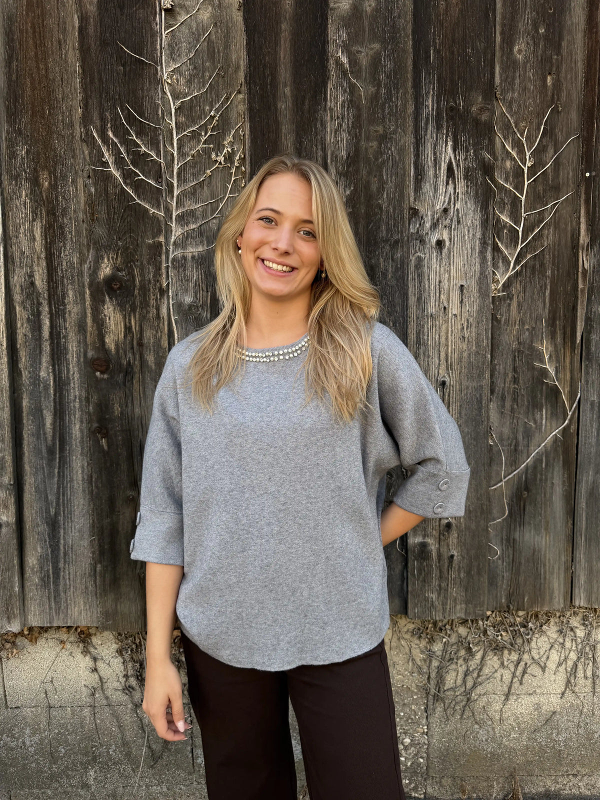 Pullover "Pearlykragen" Grau