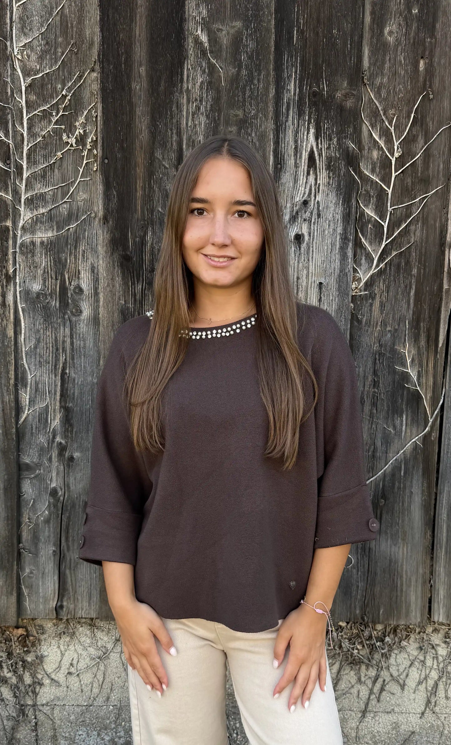 Pullover "Pearlykragen" Schokobrau
