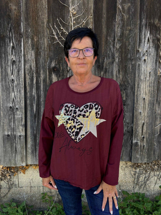 Langarmshirt "Love Always" Weinrot