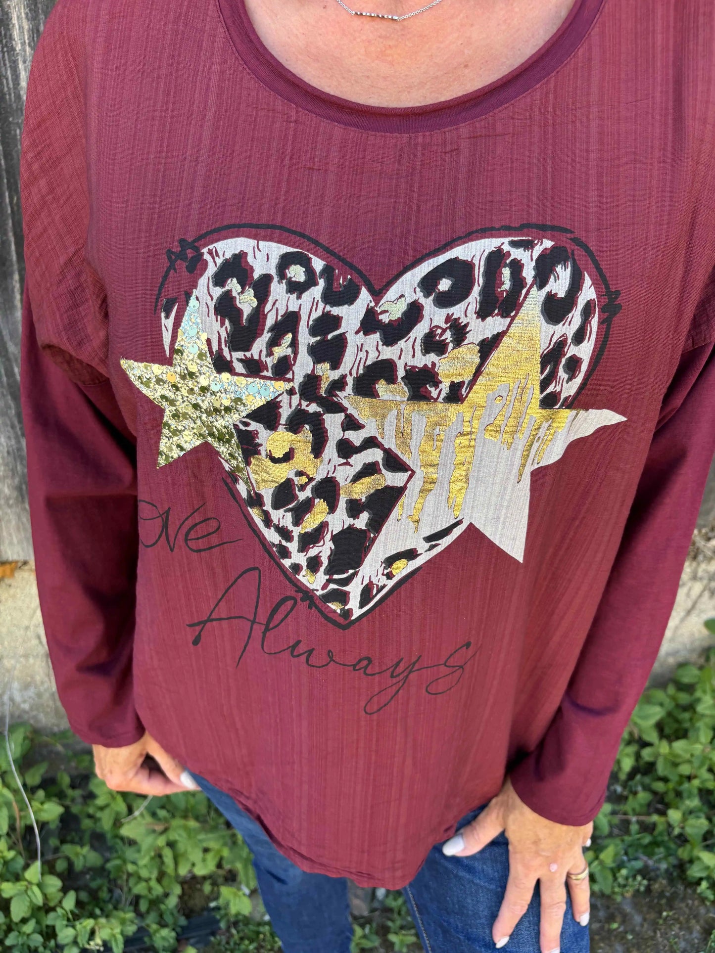 Langarmshirt "Love Always" Weinrot