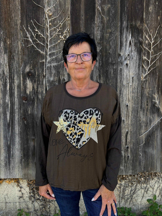 Langarmshirt "Love Always" Schokobraun