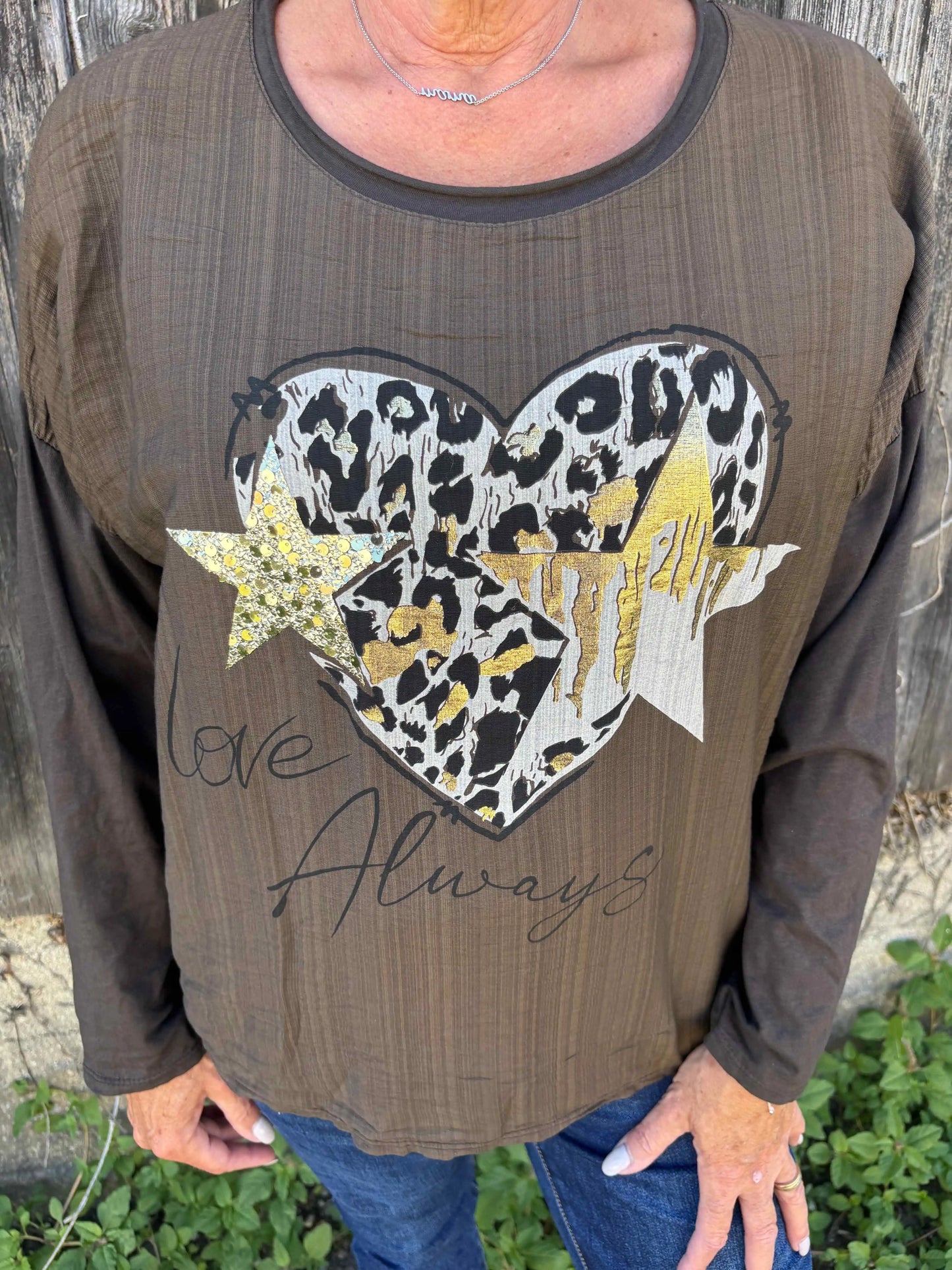 Langarmshirt "Love Always" Schokobraun