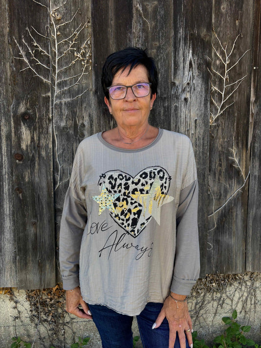 Langarmshirt "Love Always" Taupe