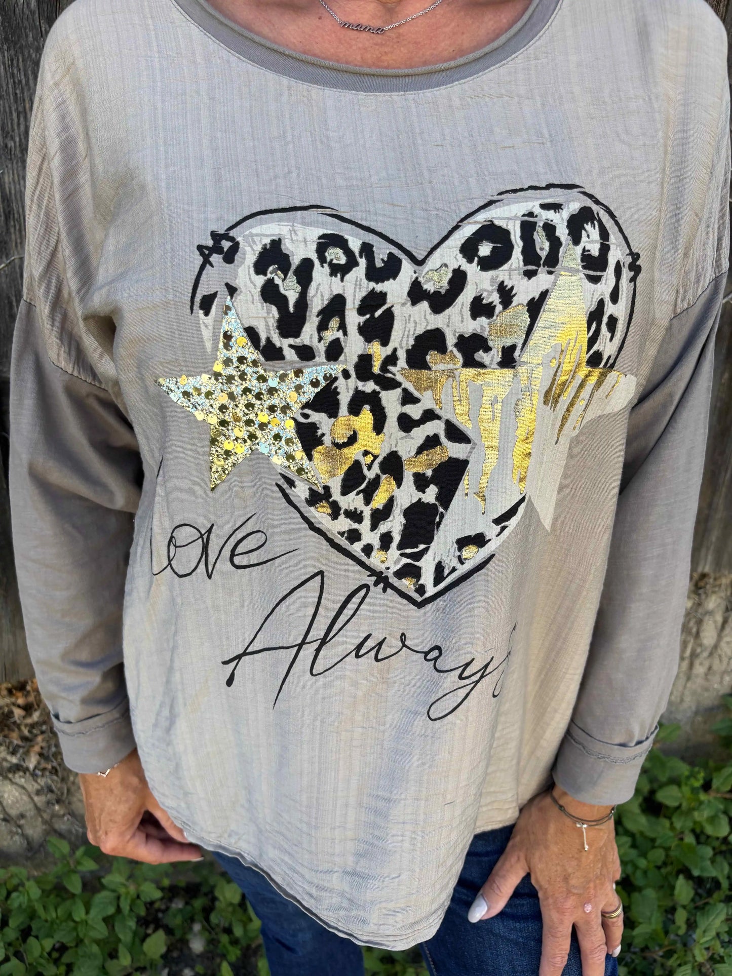 Langarmshirt "Love Always" Taupe