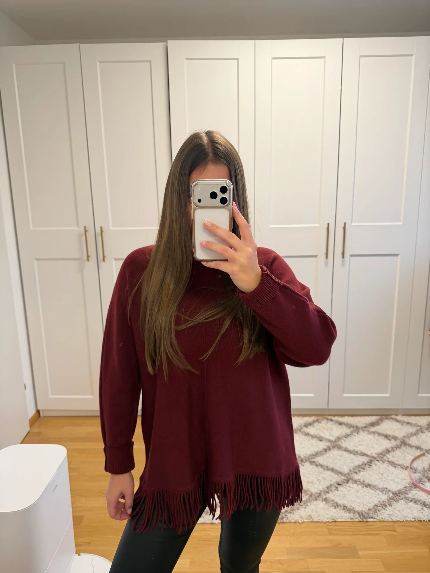 Fransenpullover Weinrot