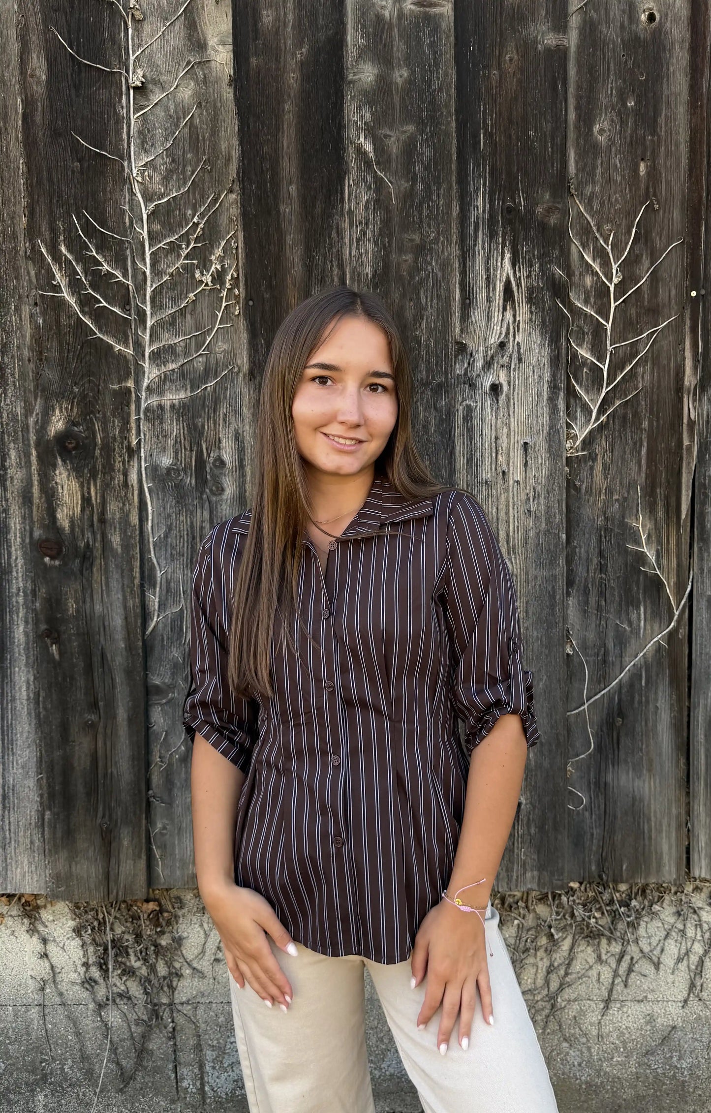 Bluse "Pinstripe" Schokobraun