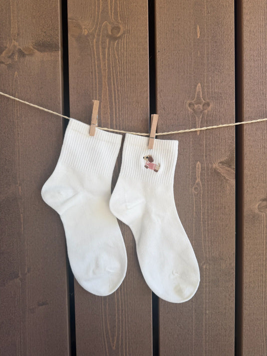Socken "Dackel" Weiß