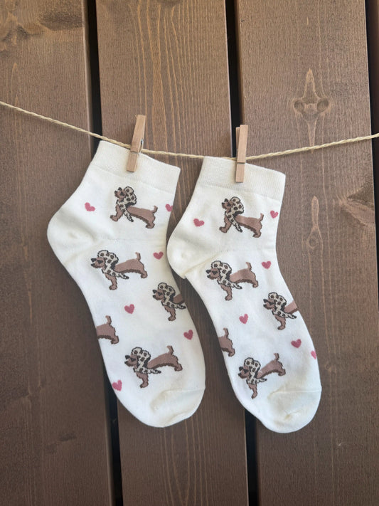 Socken "Herz-Dackel" Weiß