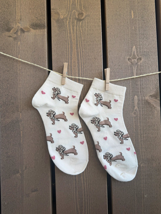 Socken "Herz-Dackel" Beige