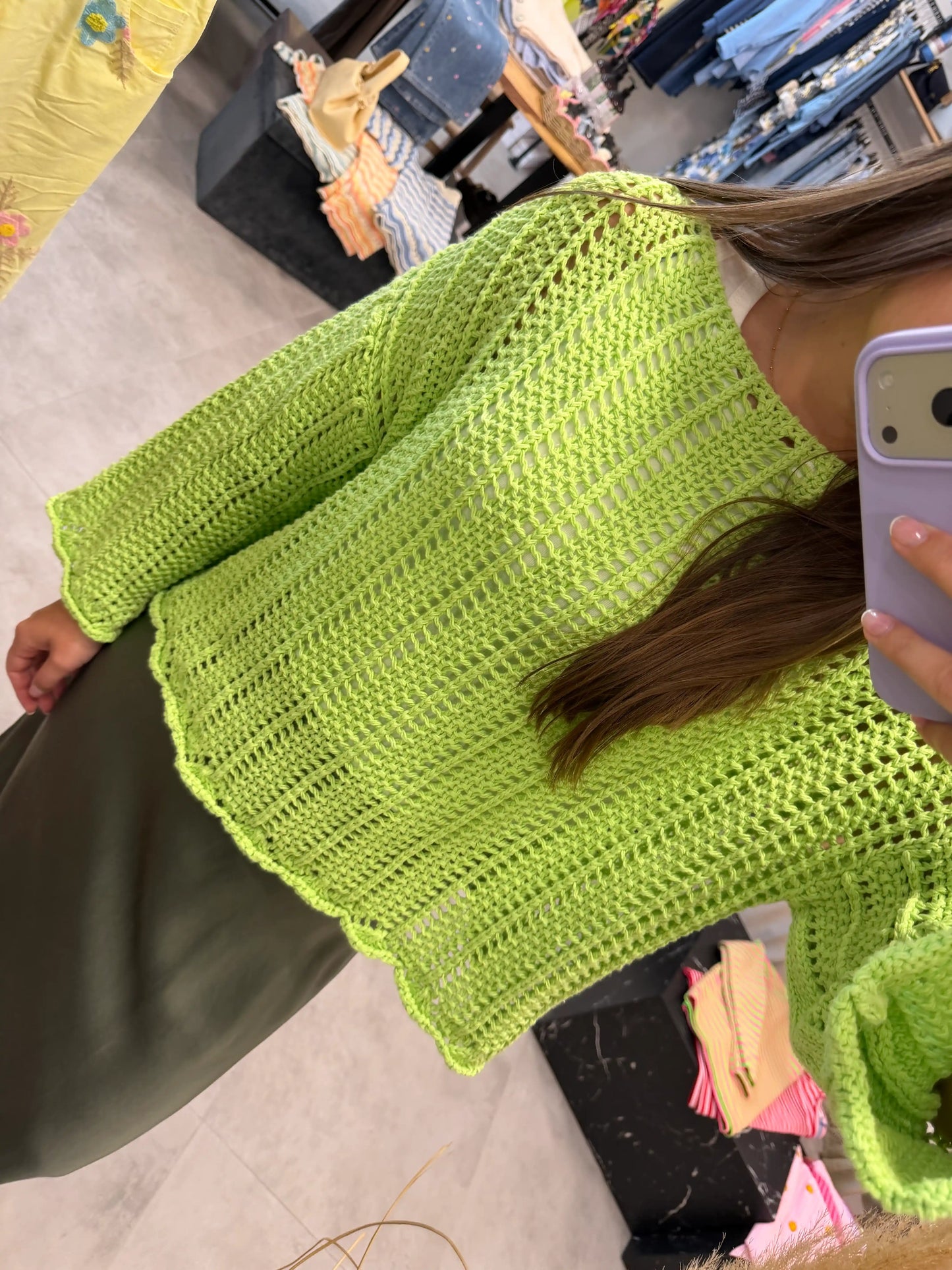 Häkelpullover Apfelgrün