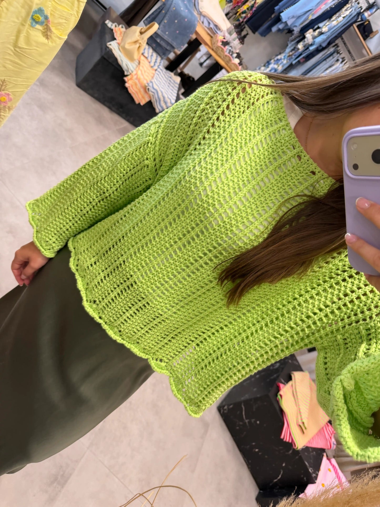 Häkelpullover Apfelgrün