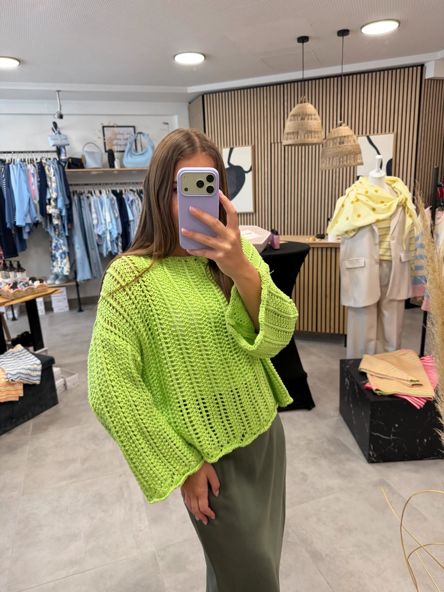 Häkelpullover Apfelgrün