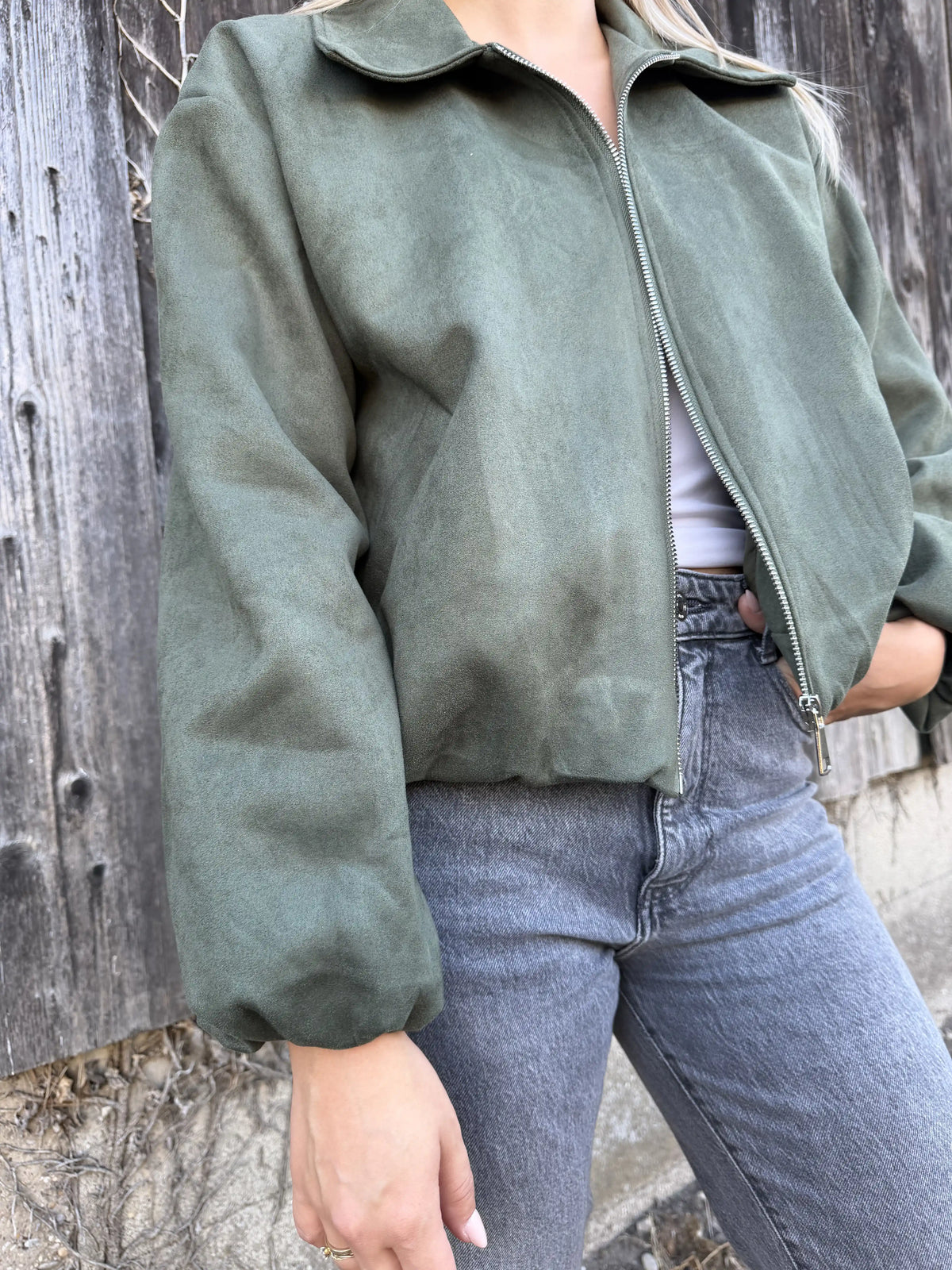 Bomberjacke "Velvet" Olivegrün