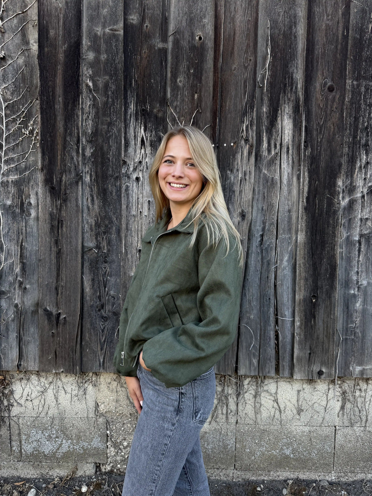 Bomberjacke "Velvet" Olivegrün