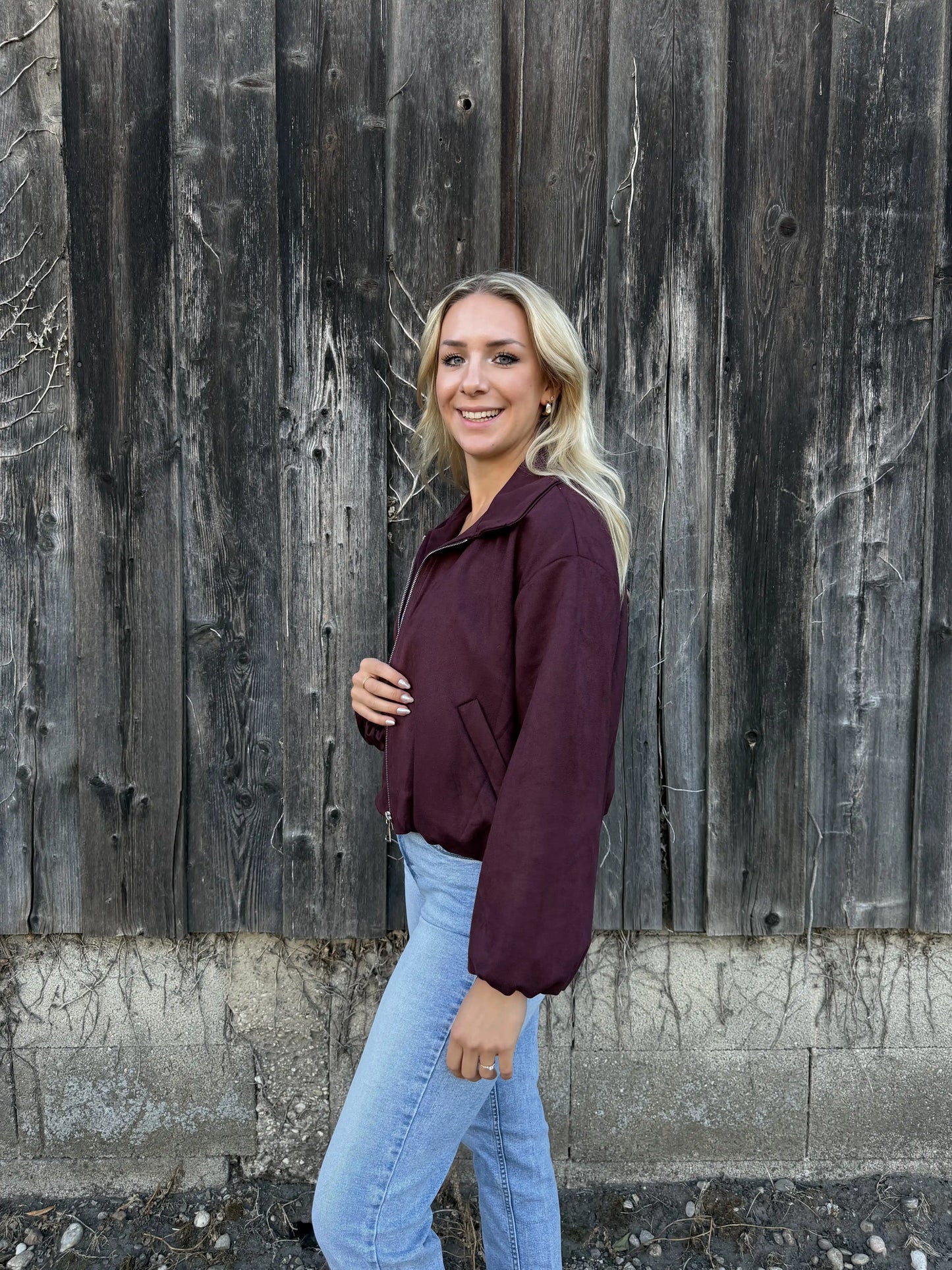 Bomberjacke "Velvet" Weinrot
