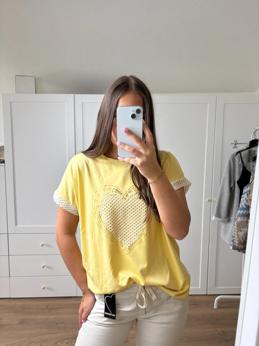 Shirt "Gitterherz" Pastellgelb
