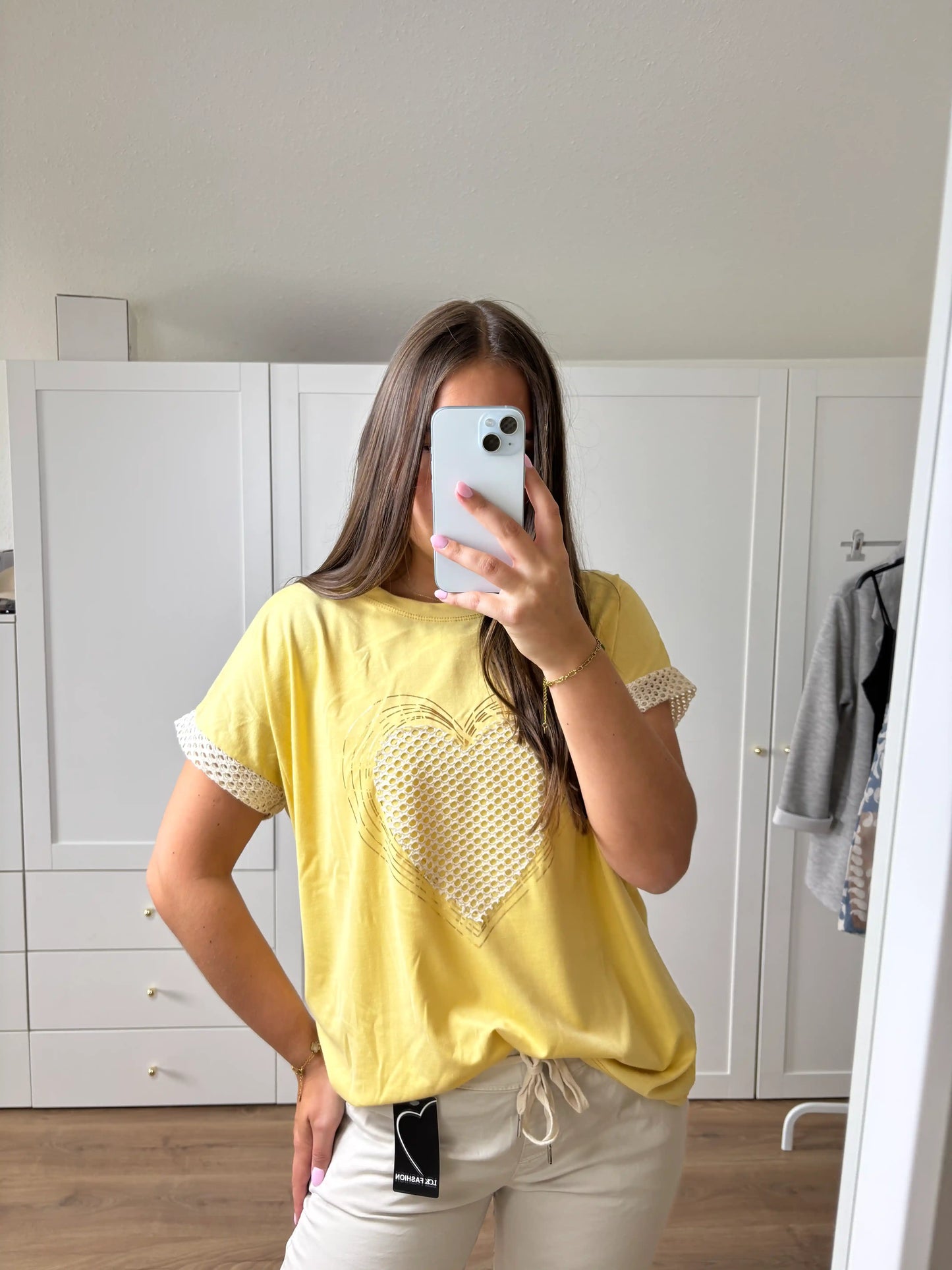 Shirt "Gitterherz" Pastellgelb