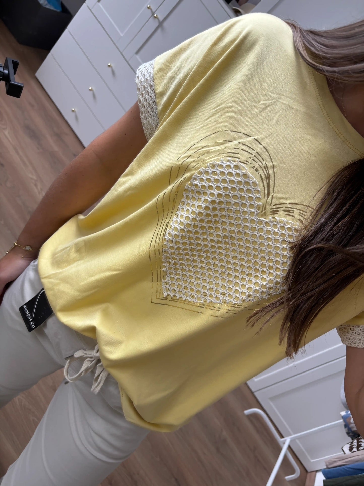 Shirt "Gitterherz" Pastellgelb