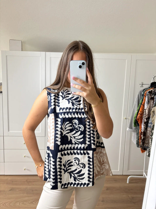 Bluse "Leafs" Dunkelblau
