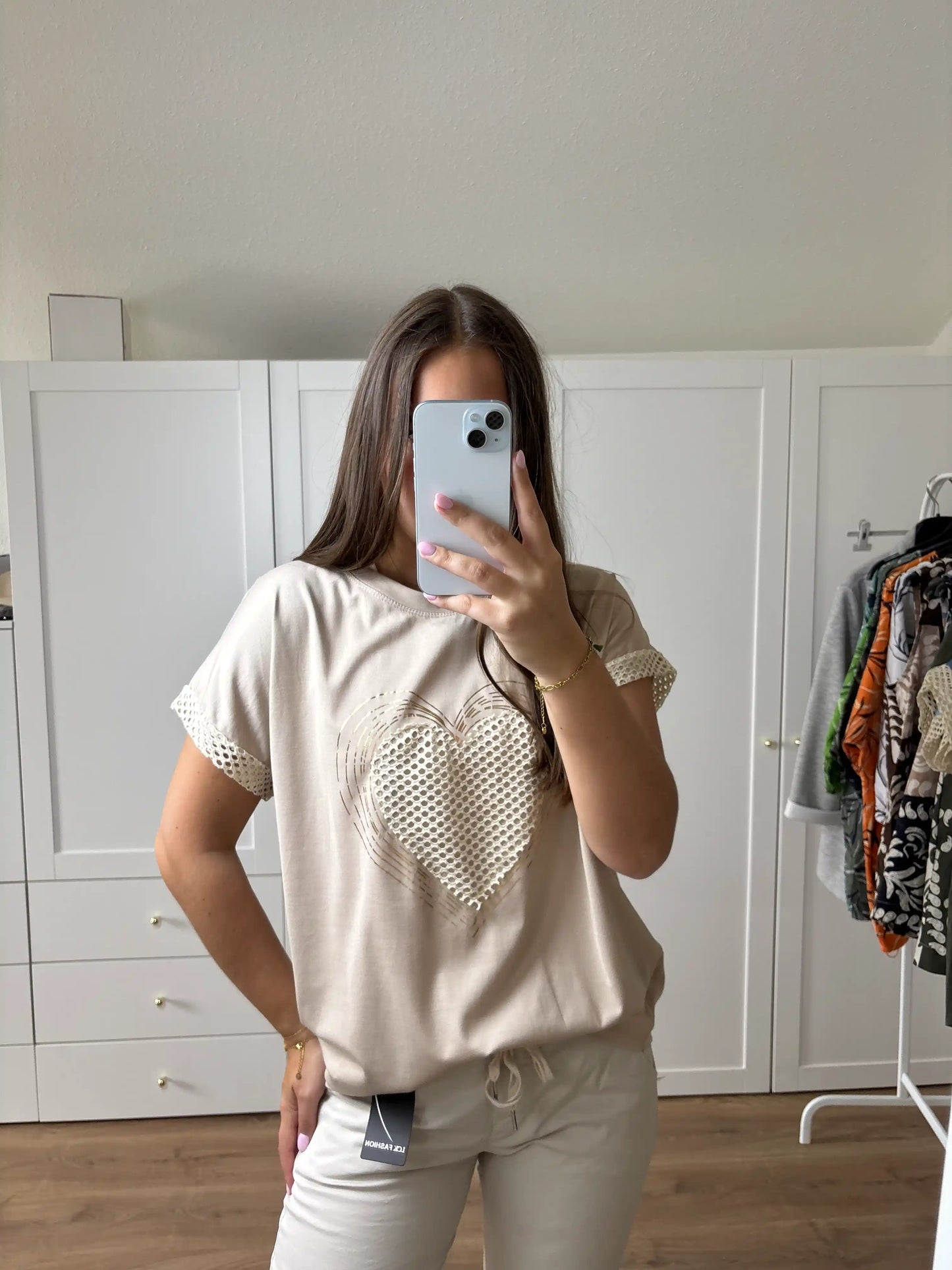 Shirt "Gitterherz" Beige