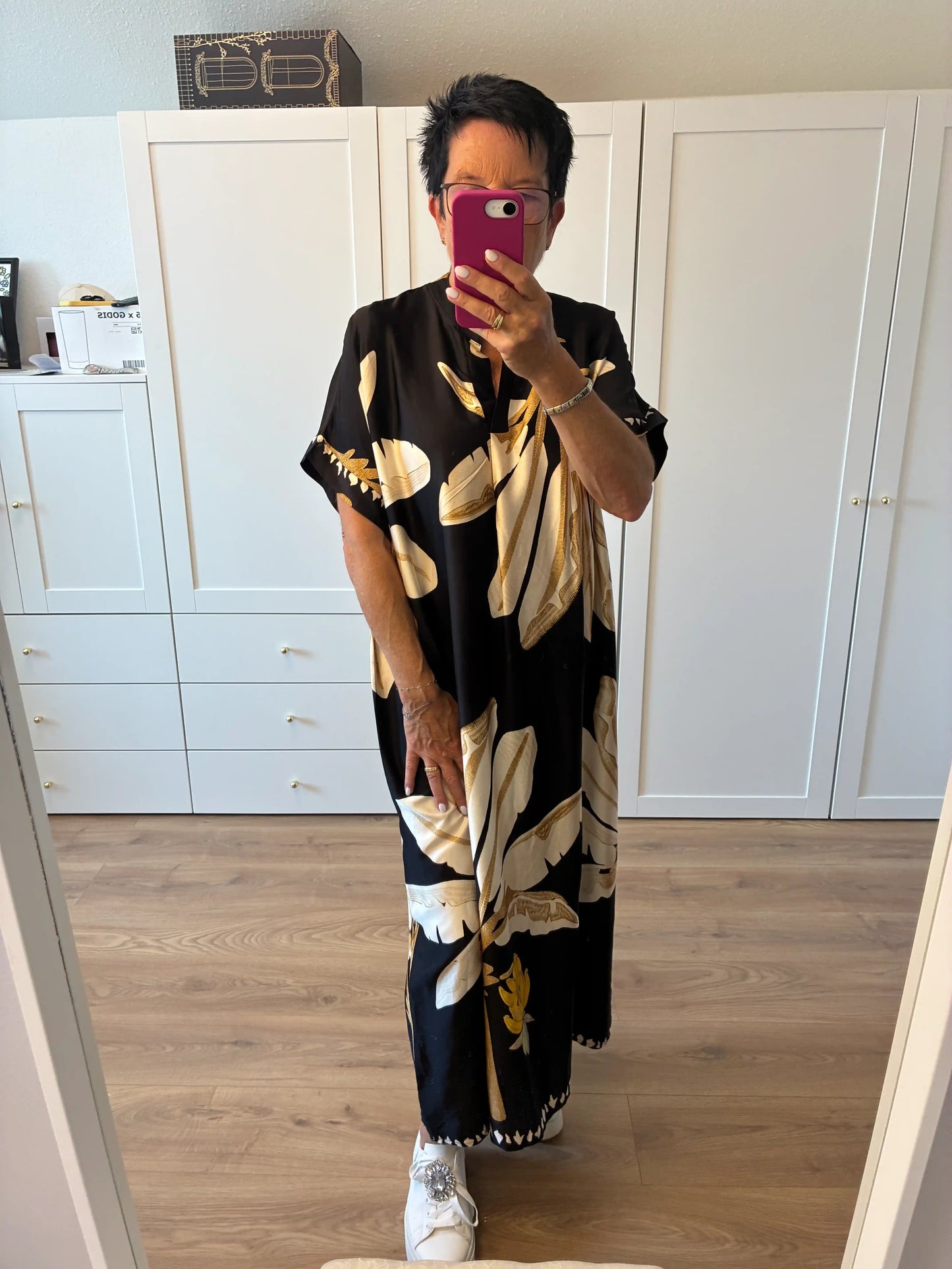 Midikleid "Blumen" Schwarz